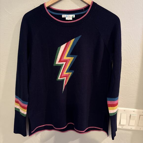 Boden Sweaters - Boden Romy 50% Wool 50% Cotton Navy Blue Rainbow Lightning Bolt Sweater Jumper S